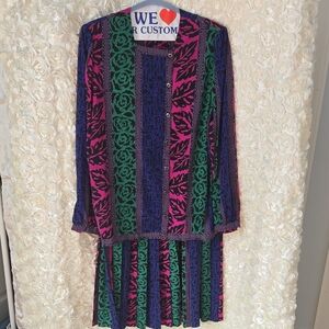 Smart Colorful Silk Women's Pleated Skirt Set Size 16